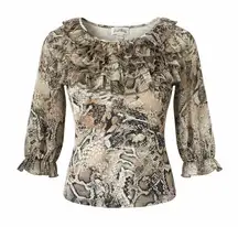 Joseph Ribkoff Snakeskin Print Ruffle Neck Blouse  Stretch Jersey Top Size 12