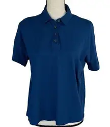 Style & Co Petite Small Polo Top Short Sleeve Button Neck Lightweight Navy Blue