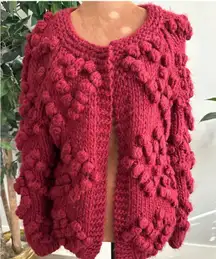 Chicwish Knit your Love Cardigan chunky Sweater Crimson Red Wool Blend Med