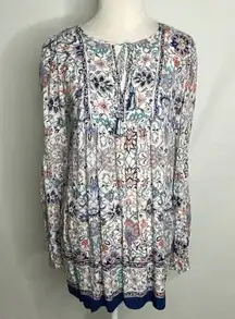 Max Studio Multicolored Floral Peasant Boho Tunic Flowy Casual Long Sleeves S