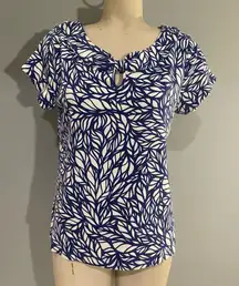 Blue white patterned top shirt blouse Rafaella woman’s medium EUC