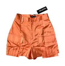 BOOHOO Orange Tall High Waist Satin Cargo Shorts Size 4 NEW