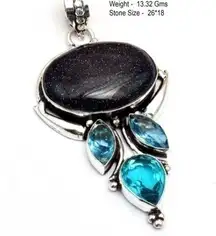 Blue Sunstone and Blue Topaz 925 Silver Overlay Pendant