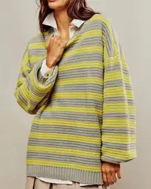 Free People Links Sweater M Crewneck Knit Oversized Striped Slouchy Heavy Boho