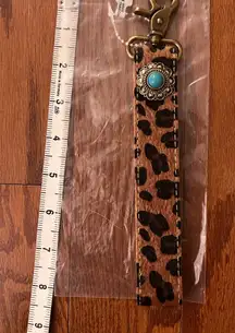 Free People Leopard Print Keychain with Turquoise Accent