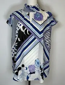 New York & Company High Neck Flutter Sleeve Floral Blouse Women’s Size XL