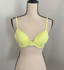 Aerie Bright Yellow T-Shirt Bra 34B Floral Lace‎ Padded  Push Up