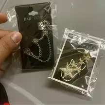 Gold Star Ear cuffs Earrings and Silver Ear Cuff Set