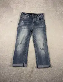 Risen  Topped Cuffed Straight Leg Jeans 7/28 Distressed