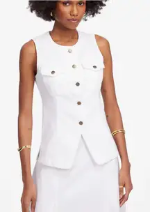 Madewell Women's Denim High Crewneck Button Front Jean Vest White 8 New