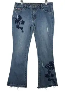 Y2K Southpole Jeans Womens Juniors 11 Embroidered Grunge Floral Flare‎ Denim Emo