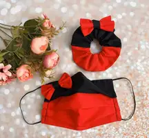 Red And Black With Bows 100% Premium Cotton Face Mask With Scrunchie