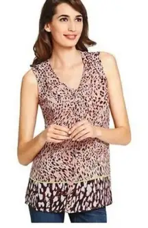 Cabi‎ Beguile Sleeveless Sheer Blouse XS Pink Animal Print #108
