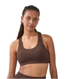 New COTTON ON BODY Strappy Sports Crop Top Bra Brown Ribbed Large