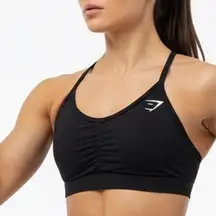 Gymshark Black Ruched Criss Cross Strap Sports Bra XS