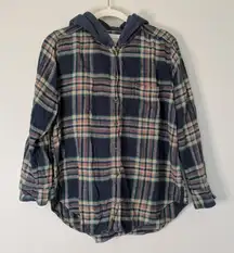 American Eagle Outfitters Plaid Hooded Flannel Shirt Sz S