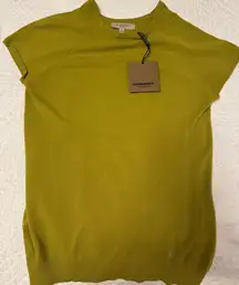 Burberry Green Cap Sleeve Crewneck Sweater with Pointelle Detailing