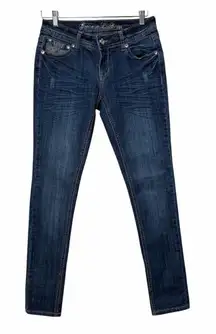 Grace in LA Embellished Filigree Cross Skinny Jeans Dark Wash Sz 7 Y2K Western