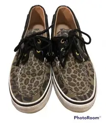 Sperry Sz 7.5M Ladies Leopard Biscayne Patent Top Sider Leather Boat Shoes