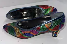 Vintage Margaret Jerrold Retro Holiday Party Glitter Jeweled Pumps Heels Shoes 7