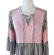 by Azul Top PINK Grey Stripe Shirt Blouse SMALL