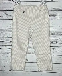 Lulu-B Size 10 Tan & White Stripe Seersucker Crop Pants