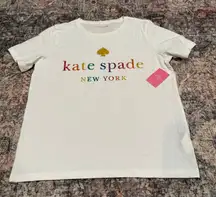 NWT Kate Spade New York Rainbow Ombré Logo  Graphic Tee | White | Size M
