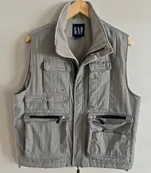 GAP Gray Utility Vest Small Fleece Lined Zip Pockets Outdoor Layering