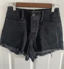 We The Free 25 Curvy Black High Rise Cut‎ Off Denim Shorts Festival