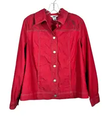 City Blues Vintage Red Denim Western Embroidered Button Down Jean Jacket Medium