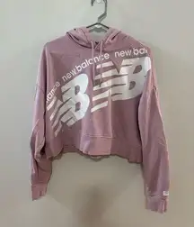 New Balance Pre-Owned LG  Pink/White Logo Cropped Hooded Long Sleeve Shirt