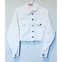 H H Jeans Women’s Jacket Sz Large 100% Cotton White Denim Cropped