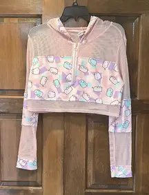 Hot Topic Pusheen Active Crop Jacket Size Large Pink Mesh Hoodie Pullover