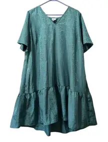 A New‎ Day Teal Tiered Babydoll Dress V Neck Lagenlook Size XXL Metalic Flowing