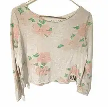 Victorias Secret Pink XS Grey Pink Roses Off Shoulder Sweatshirt Top