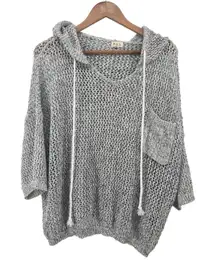 POL Knit Hoodie Sweater Gray Speckled Open Weave Pullover Women's Size Small
