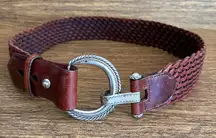 Vintage‎ 1995 Woven Braided Leather Belt Crescent Buckle Equestrian Western  M