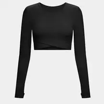 HALARA medium black cropped long sleeve thumb hole Crossover cropped yoga top