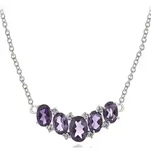 5 Stone Amethyst Necklace tiny Diamonds and a Delicate Sterling Silver Chain