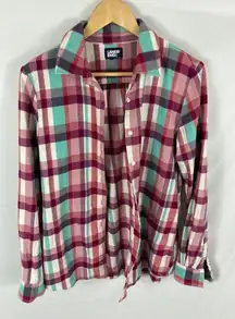 Lands End Flannel Plaid Button Down Shirt Size Medium