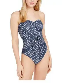 WeWoreWhat Capri Blue Star Strapless One-Piece Tie Waist Blue Swimsuit L