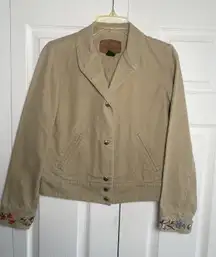 Ralph Lauren Womens Small Khaki Tan Denim Jacket Embroidered Western Great Plain