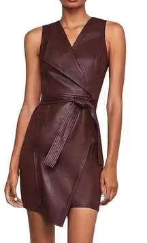 BCBG MAXAZRIA NWT Layla Asymmetrical Faux Leather Faux Wrap Belted Dress Size S