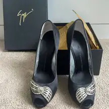 Giuseppe Zanotti black silk beautiful shoes 8.5