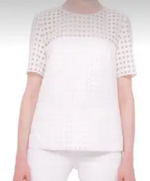 Akris Punto Sheer‎ Mesh Polka Dot Top in White US 10 Quiet Luxury Short Sleeve