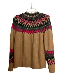 Sweater Size M/L Fairisle Detail Color Light Brown/Multy Color