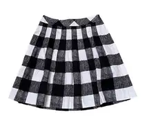 Talbots Womens Pleated Petite Skirt Size 4P Black White Check Stretch 28" Waist