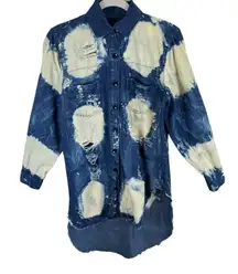 Thrill Jeans Cotton Destroyed Bleached Button Up Jean Shirt Large