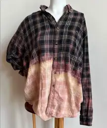 Upcycled flannel Arrow Plaid Button Down Shirt with Minnesota 
Patch