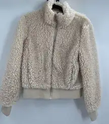Zara trf collection beige white pullover Sherpa fuzzy comfy zip up size xs
